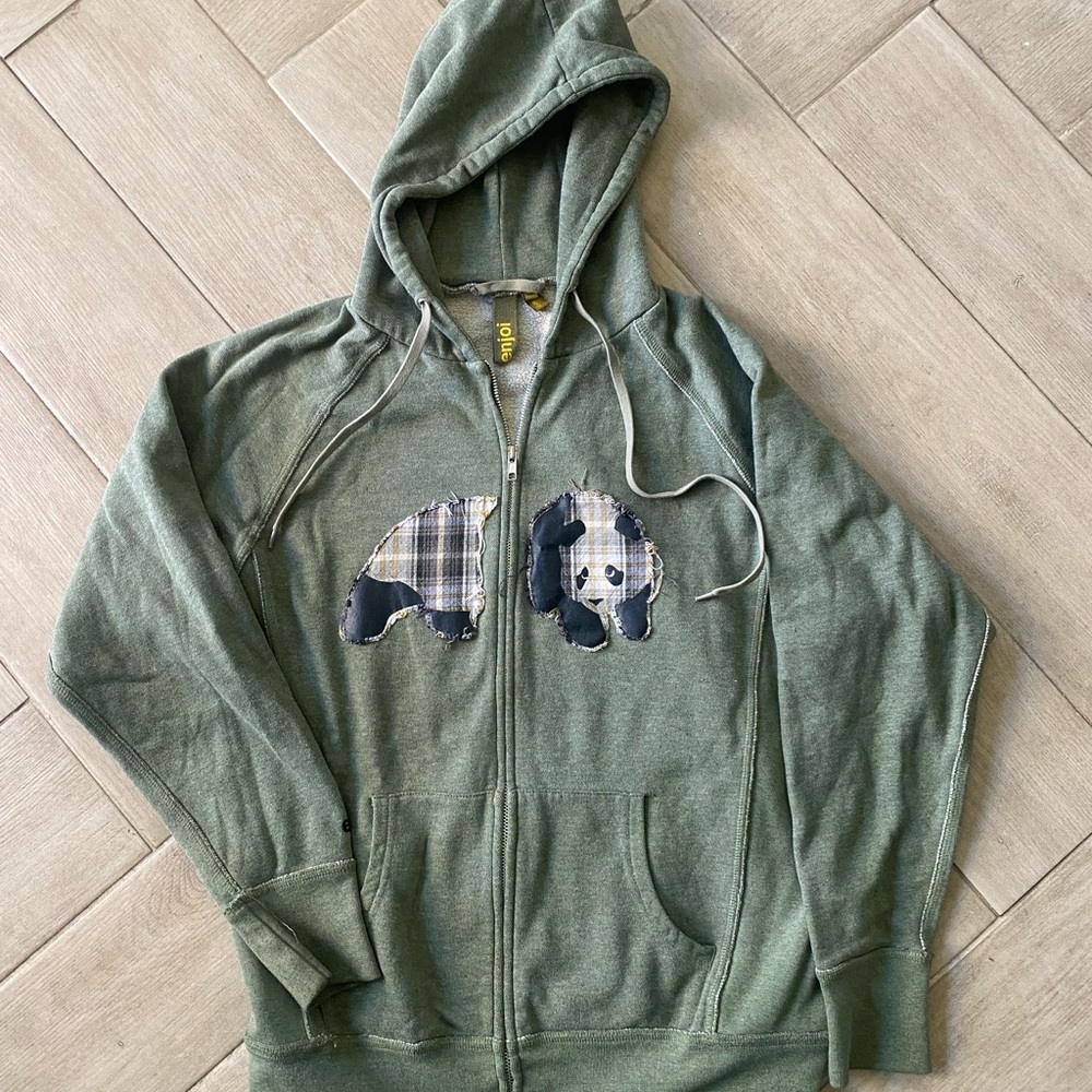 Vintage Enjoi Zip-Up Skate Hoodie with Plaid Panda Applique
